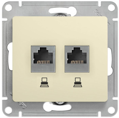 Розетка двойная компьютерная RJ45+RJ45 кат.5E механизм Systeme Electric Glossa Молочный Systeme Electric Glossa GSL000985KK