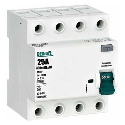 УЗО-03 4P 25А 300mA тип AC 6кА DEKraft ВДТ DEKraft ВДТ 14249DEK