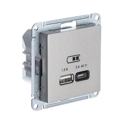 Розетка USB A + тип-C 45W высокоскор.заряд. QCPD механизм Schneider Electric AtlasDesign Шампань Systeme Electric AtlasDesign ATN000529
