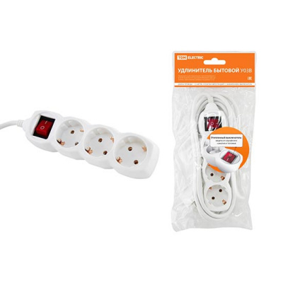 Удлинитель бытовой с выключателем, 3 гнезда с заземлением, ПВС3х1.0 - 1.5м, 16A, 250V, IP20 / белый TDM У03В TDM ELECTRIC  SQ1303-0100
