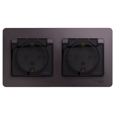 Розетка двойная с заземлением со шторками в сборе IP44 Systeme Electric Glossa Сиреневый туман Systeme Electric Glossa GSL001447