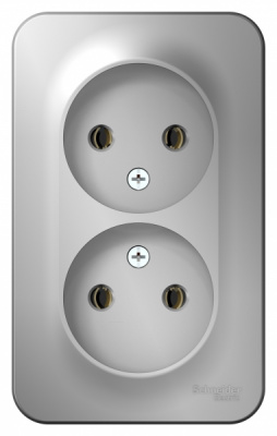 Розетка двойная без заземления без шторок накладного монтажа 16A 250В Systeme Electric Blanca Алюминий Systeme Electric Blanca BLNRA000203