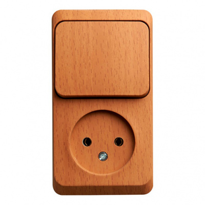 Этюд о/у блок: Розетка без заземления + Выключатель 1-клавиш., бук,  SE Systeme Electric Этюд BPA16-204T