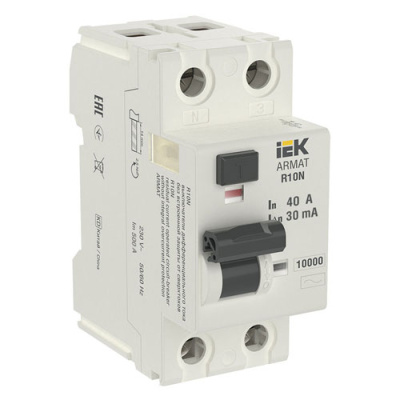 Дифференциальный автомат 2P 40А 30mA тип AC IEK ARMAT ВДТ R10N IEK R10N ARMAT AR-R10N-2-040C030