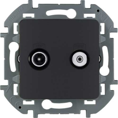 Розетка телевизионная-спутниковая для скрытого монтажа, для схемы "звезда", 1.5 дБ 4-2400 МГц / 2 дБ 4-2400 МГц, поддержка обратного питания для активных антенн до 500мА Legrand Inspiria Антрацит Legrand Inspiria 673883