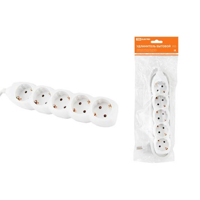 Удлинитель бытовой, 5 гнезд с заземлением, ПВС3х1.0 - 3м, 16A, 250V, IP20 / белый TDM У03 TDM ELECTRIC  SQ1303-0021