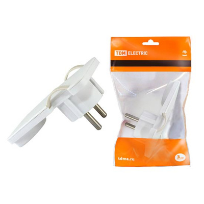 Вилка плоская 8мм угловая 16A 250V IP20 белая TDM TDM ELECTRIC  SQ1806-0193