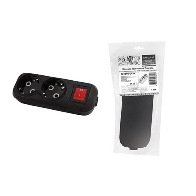 Колодка розеточная c выключателем 2 гнезда с заземлением 16A 250V IP20 черная TDM "Народная" TDM ELECTRIC  SQ1806-0424