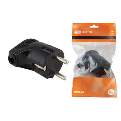 Вилка угловая с заземлением 16A 250V IP20 черная TDM TDM ELECTRIC  SQ1806-0008