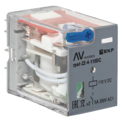 Реле промежуточное с кнопкой и мех. индикацией RPAt 22/4 5A 110В DC EKF AVERES   rpat-22-4-110DC