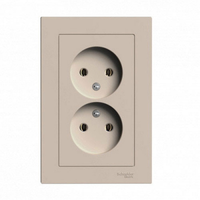 SE AtlasDesign Розетка двойная без заземления16А Песочный в сборе Systeme Electric AtlasDesign ATN001220