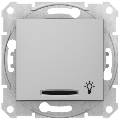 Выключатель 1-клавишный кнопочный с подсветкой с символом "Свет" 10A Schneider Electric Sedna Алюминий Schneider Electric Sedna SDN1800160
