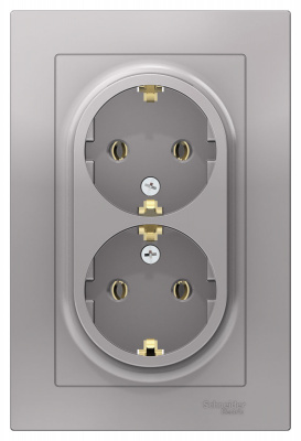 Розетка двойная с заземлением 16A в сборе Schneider Electric AtlasDesign Алюминий Systeme Electric AtlasDesign ATN000324