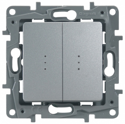 Переключатель 2-клавишный с подсветкой 10A автоматические зажимы Legrand Etika Алюминий Legrand Etika 672416