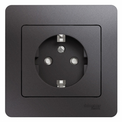 Розетка с заземлением со шторками 16A 250В в сборе Systeme Electric Glossa Графит Systeme Electric Glossa GSL001344