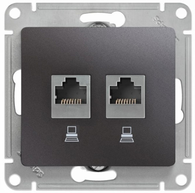 Розетка двойная компьютерная RJ45+RJ45 кат.5E механизм Systeme Electric Glossa Графит Systeme Electric Glossa GSL001385KK