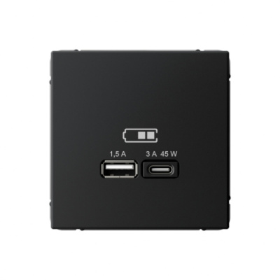 ARTGALLERY USB РОЗЕТКА A + тип-C 45Вт высокоскор.заряд. QC, PD, механизм, КАРБОН Systeme Electric ArtGallery GAL001029