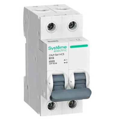 Systeme Electric City9 Set Автомат (АВ) B 16А 2P 6kA 230В Systeme Electric City9 C9F16216