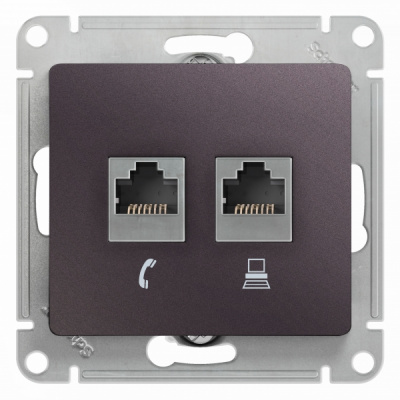 Розетка двойная RJ11+RJ45 кат.5E механизм Systeme Electric Glossa Сиреневый туман Systeme Electric Glossa GSL001485