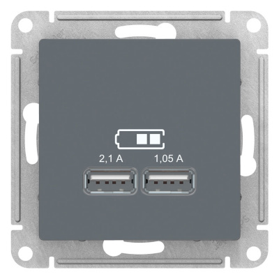 Розетка USB 5В 1 порт x 2,1A 2 порта х 1,05A механизм Schneider Electric AtlasDesign Грифель Systeme Electric AtlasDesign ATN000733