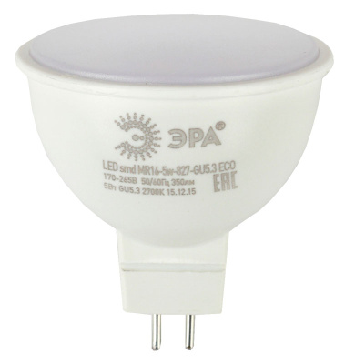 Лампа светодиодная MR16 GU5,3 220-240В 5Вт 2700К ЭРА ЭРА Эко ECO LED MR16-5W-827-GU5.3