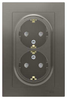 Розетка двойная с заземлением со шторками 16A в сборе Schneider Electric AtlasDesign Сталь Systeme Electric AtlasDesign ATN000926