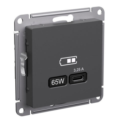 SE AtlasDesign Розетка USB тип-С Базальт 65Вт высокоскор.заряд. QC PD механизм Systeme Electric AtlasDesign ATN001427