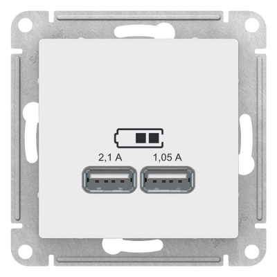 Розетка USB 5В 1 порт x 2,1A 2 порта х 1,05A механизм Schneider Electric AtlasDesign Белый Systeme Electric AtlasDesign ATN000133