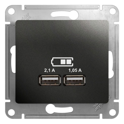 Розетка USB A+A5В/2,1 А 2х5В/1,05 А механизм Systeme Electric Glossa Антрацит Systeme Electric Glossa GSL000733