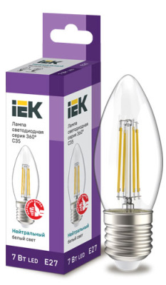 Лампа светодиодная свеча C35 7Вт 230В 4000К E27 серия 360° IEK IEK  LLF-C35-7-230-40-E27-CL