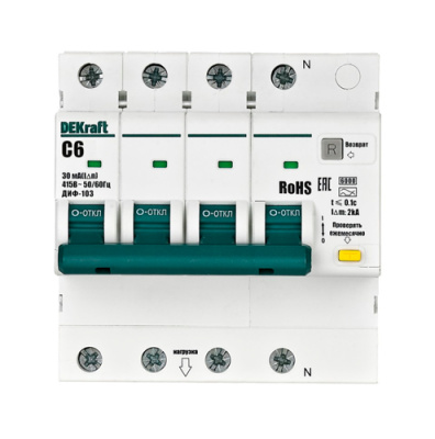 DEKraft ДИФ-103 Дифавтомат 3P+N 6А 30мА AC (C) 6кА DEKraft ДИФ-103 16399DEK