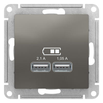 Розетка USB 5В 1 порт x 2,1A 2 порта х 1,05A механизм Schneider Electric AtlasDesign Сталь Systeme Electric AtlasDesign ATN000933