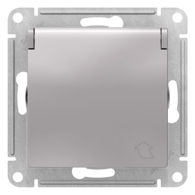Розетка с заземлением со шторками с крышкой 16A IP20 механизм Schneider Electric AtlasDesign Алюминий Systeme Electric AtlasDesign ATN000346