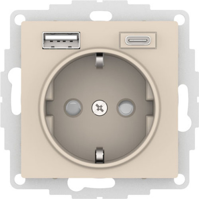 Розетка 16А c 2 USB A+C 5В/2,4А/3,0А 2х5В/1,5А механизм Schneider Electric AtlasDesign Бежевый Systeme Electric AtlasDesign ATN000232