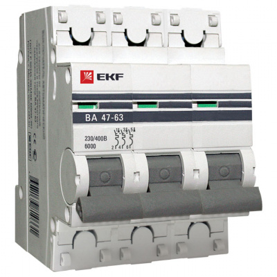 Автоматический выключатель 3P 20 A B 6kA EKF PROxima ВА 47-63 EKF PROxima ВА 47-63 mcb4763-6-3-20B-pro