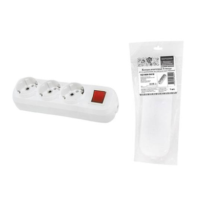 Колодка розеточная с выключателем 3 гнезда с заземлением 16A 250V IP20 белая TDM "Народная" TDM ELECTRIC  SQ1806-0418