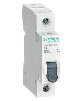 Systeme Electric City9 Set Автомат (АВ) B 6А 1P 6kA 230В Systeme Electric City9 C9F16106