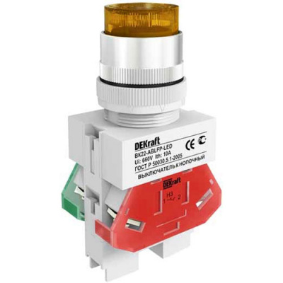 Выключатель кнопочный ABLF 22мм желтый LED 220В DEKraft ВK-22 DEKraft  25028DEK