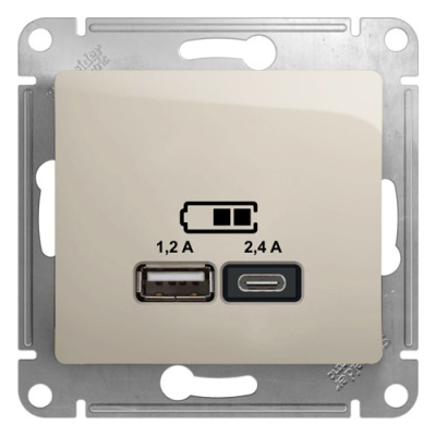 Розетка USB A+С, 5В/2,4А 2х5В/1,2 А механизм Systeme Electric Glossa Молочный Systeme Electric Glossa GSL000939
