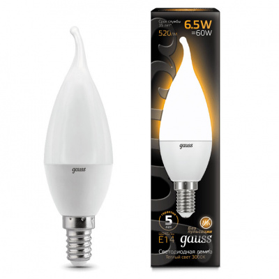 Лампа светодиодная Е14 150-265В 6,5Вт 3000К Gauss Gauss Candle tailed 104101107