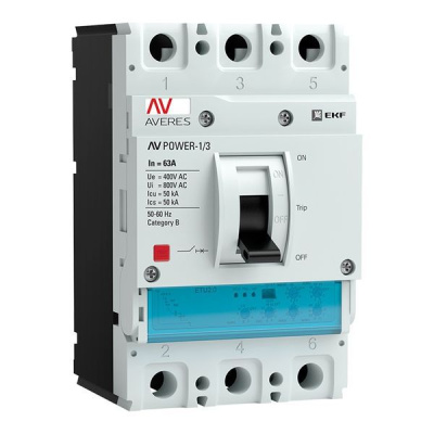 Автоматический выключатель AV POWER-1/3 3Р 63А 50kA ETU2.0 EKF AVERES EKF  mccb-13-63-2.0-av