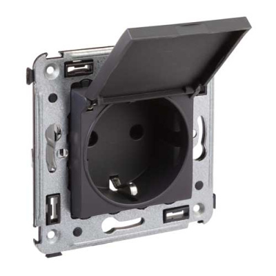 Розетка с крышкой в стену 2P+E с з/ш DKC Avanti Черный матовый DKC Avanti 4412013