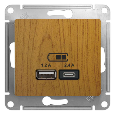 Розетка USB A+С, 5В/2,4А 2х5В/1,2 А механизм Systeme Electric Glossa Дуб Systeme Electric Glossa GSL000539