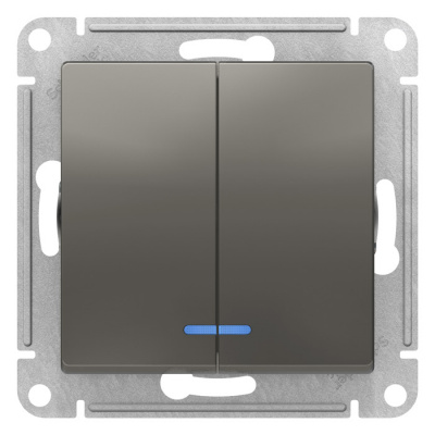Выключатель 2-клавишный с подсветкой сх.5A 10AX механизм Schneider Electric AtlasDesign Сталь Systeme Electric AtlasDesign ATN000953