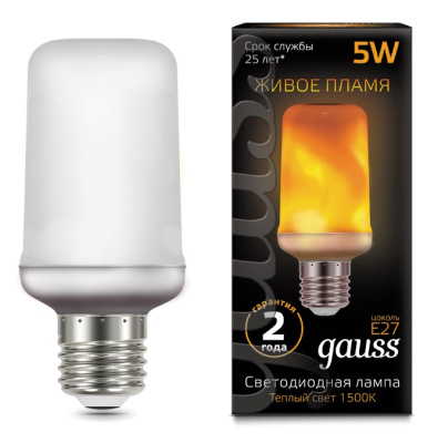 Лампа светодиодная T65 E27 165-265В 5Вт 1500K Gauss Corn Flame  Gauss  157402105