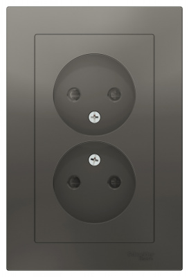 Розетка двойная без заземления со шторками16A в сборе Schneider Electric AtlasDesign Сталь Systeme Electric AtlasDesign ATN000922