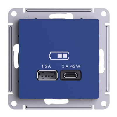 SE AtlasDesign Розетка USB высокоскор.заряд. Аквамаринин A + тип-C 45Вт QCPD механизм Systeme Electric AtlasDesign ATN001129