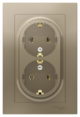 Розетка двойная с заземлением 16A в сборе Schneider Electric AtlasDesign Шампань Systeme Electric AtlasDesign ATN000524