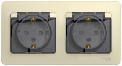Розетка двойная с заземлением со шторками в сборе IP44 Systeme Electric Glossa Бежевый Systeme Electric Glossa GSL000247