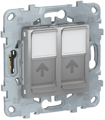 Розетка компьютерная RJ45 двойная кат. 5е UTP Schneider Electric Unica New Алюминий Schneider Electric Unica New NU542030